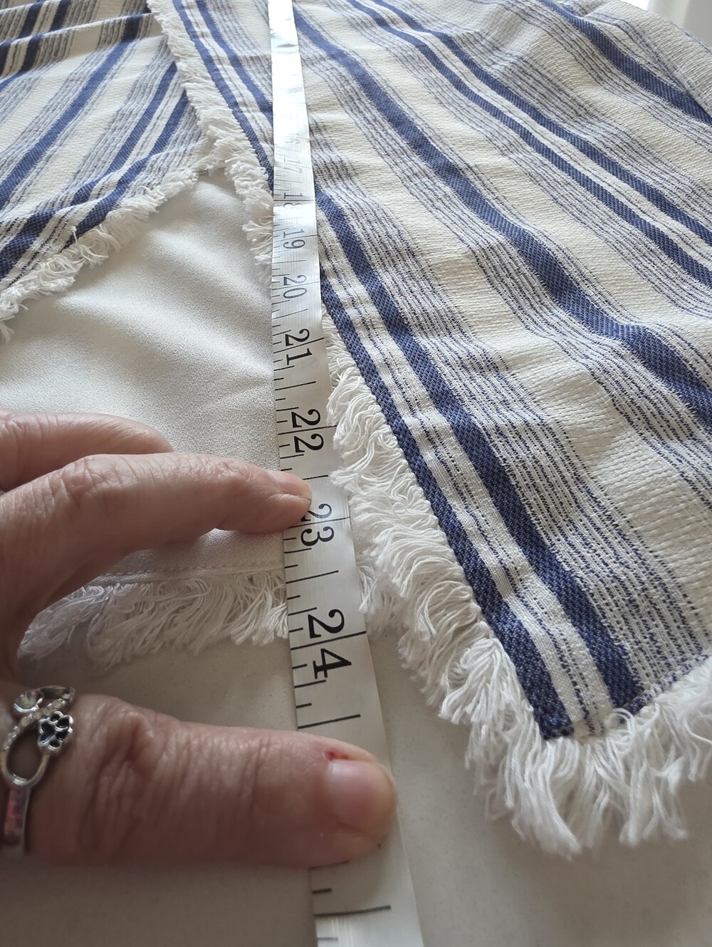 Moon River Blue and White Striped Asymmetrical Skirt w/Fringe Size Small - Picture 8 of 9